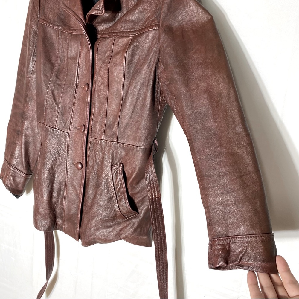 Vintage Marquis Of London Reddish Brown Belted Leather Jacket XS - Picture 11 of 16